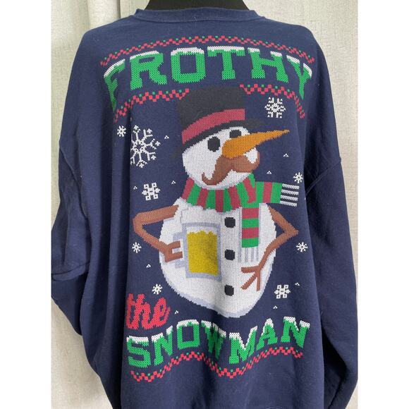 Ugly Christmas Sweatshirt "Frothy The Snowman" Beer Drinking Snowman 2XL - Picture 5 of 6